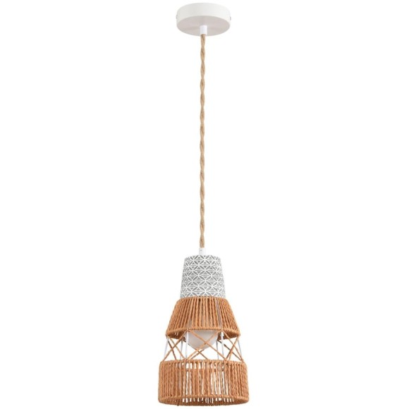 8367/1B Подвесной светильник с серо-коричневым плафоном из натурального джутового шнура и белым основанием, под лампу E27 LUMION BOHO ECO 8367/1B Подвесной светильник с серо-коричневым плафоном из натурального джутового шнура и белым основанием, под лампу E27 LUMION BOHO ECO