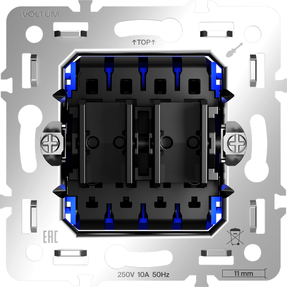 VLS0301M Механизм выключателя трехклавишного с максимальным током 10 Ампер или 2200 Ватт, при подключении к 220 вольтам VOLTUM S70
