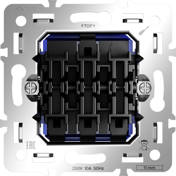 VLS0301M Механизм выключателя трехклавишного с максимальным током 10 Ампер или 2200 Ватт, при подключении к 220 вольтам VOLTUM S70