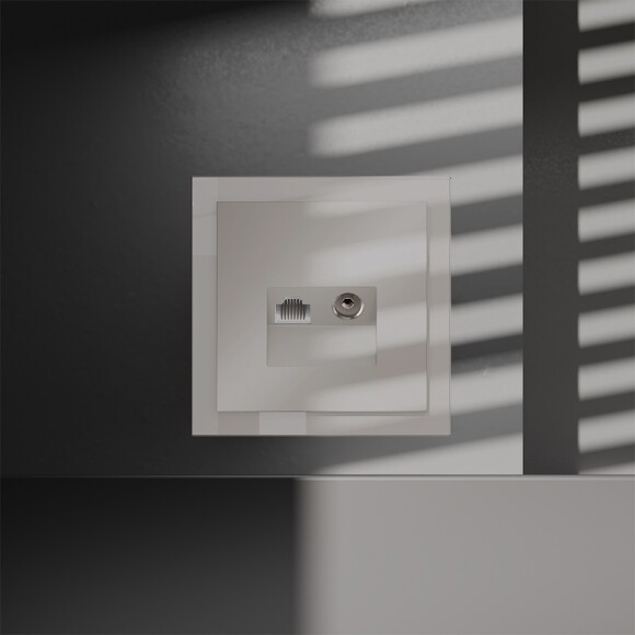 VLS060703 Розетка компьютерная RJ45 и ТV Телевизионная оконечная для антренных кабелей RG6 или РК 75-4,8-31. Патчкорд категории 6Е (для проводов CAT5-CAT6 до 10 Гбит/сек) кашемирового цвета VOLTUM S70 (кашемир)