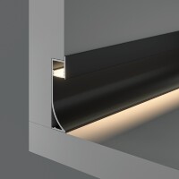 Maytoni ALM-5314-B-2M Алюминиевый черный профиль плинтус 2м с подсветкой, размер 53x14мм, ленты до 10мм, ширина световой линии 11мм, рассеиватель и торцевые заглушки в комплекте
