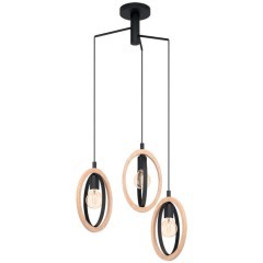 43463 Подвес BASILDON, 3x40W (E27), ?615, H1300, сталь, черный/дерево, коричневый