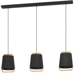 390186 Подвес CAMALOZA, 3x40W(E27), сталь, дерево, черный, коричневый