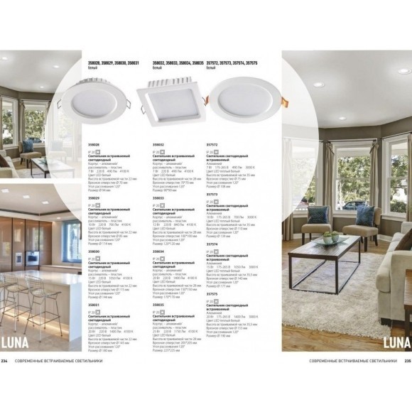 Встраиваемый светильник Novotech 357574 LUNA светодиодный LED 15W