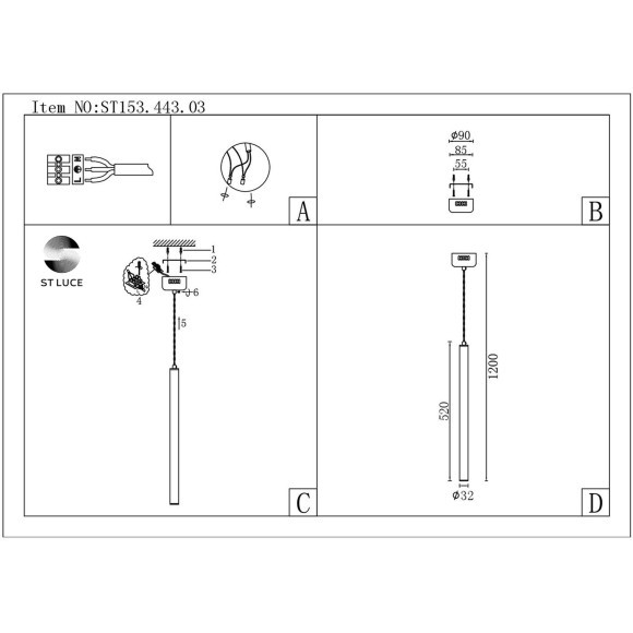 ST153.443.03 Светильник подвесной Черный LED 1*3W 4000K 255Lm Ra IP20 D30xH1 500 180-240V Подвесные светильники ST153.443.03 Светильник подвесной Черный LED 1*3W 4000K 255Lm Ra IP20 D30xH1 500 180-240V Подвесные светильники