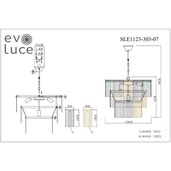 SLE1123-303-07 Светильник подвесной Латунь/Золотистый, Прозрачный E14 7*40W TRESA