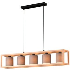 390109 Подвесной потолочный светильник (люстра) GRANADOS, 5x40W, E27, L1000, B200, H1500, сталь, дер