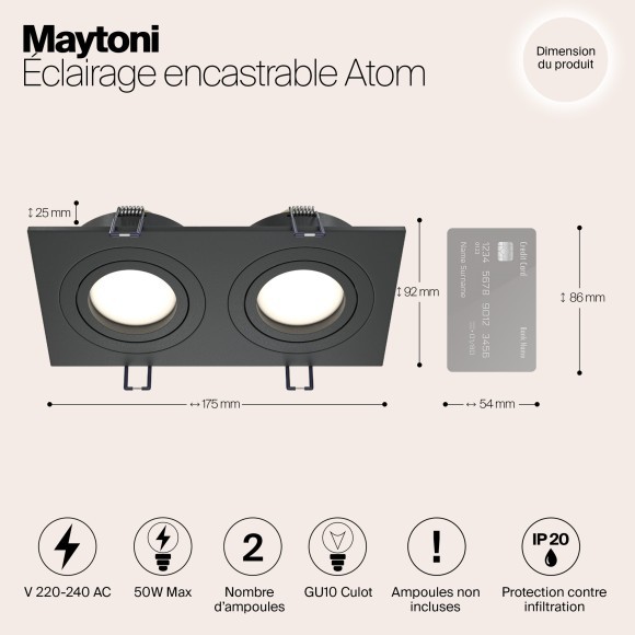 Встраиваемый светильник Maytoni DL024-2-02B Atom под лампы 2xGU10 50W