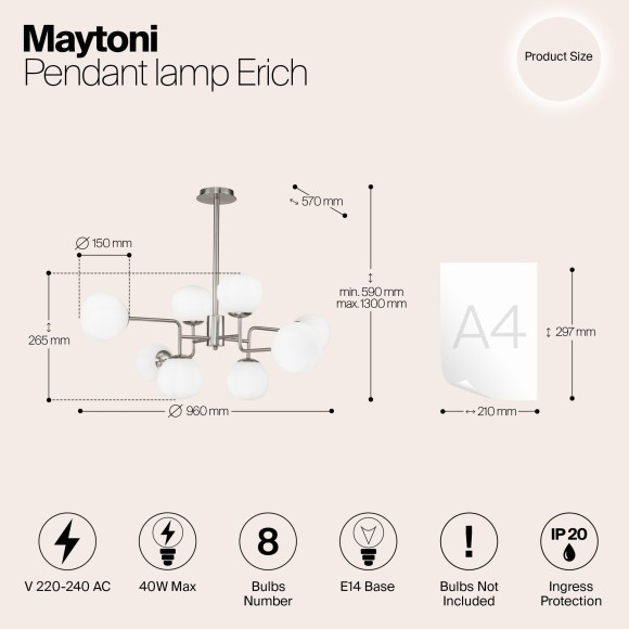 Люстра на штанге Maytoni MOD221-PL-08-N Erich под лампы 8xE14 40W