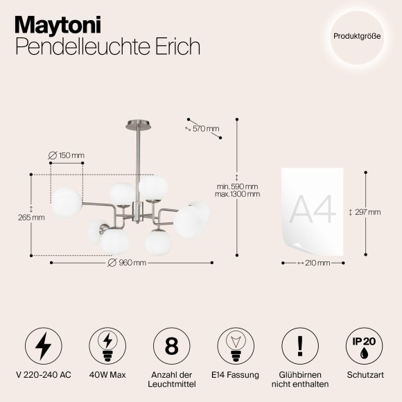 Люстра на штанге Maytoni MOD221-PL-08-N Erich под лампы 8xE14 40W