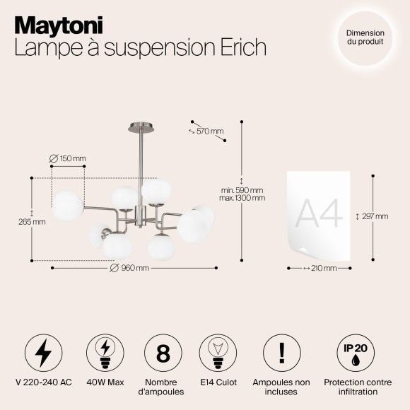 Люстра на штанге Maytoni MOD221-PL-08-N Erich под лампы 8xE14 40W