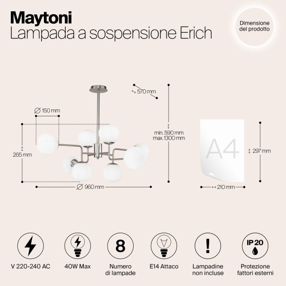 Люстра на штанге Maytoni MOD221-PL-08-N Erich под лампы 8xE14 40W