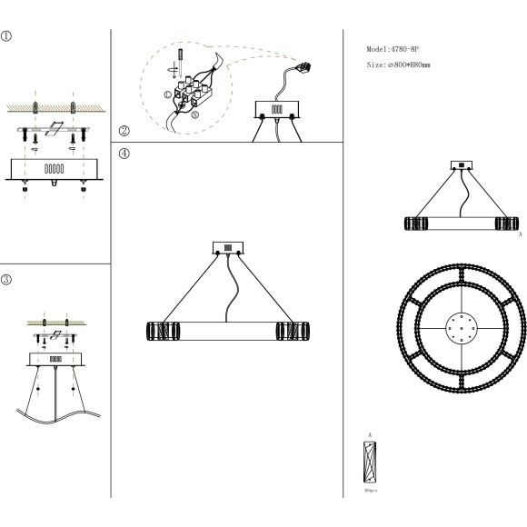 Светодиодная подвесная люстра с пультом ДУ в виде кольца с хрусталиками Favourite 4780-8P