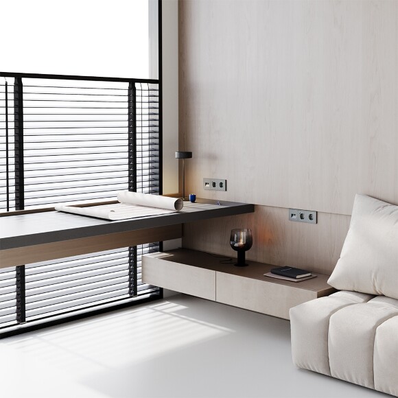 VLS040506 Розетка встраиваемая с заземлением и защитными шторками и с двумя USB зарядками Type-А и Type-C. Ток 16 Ампер (3500 Ватт) титанового цвета VOLTUM S70 (титан)