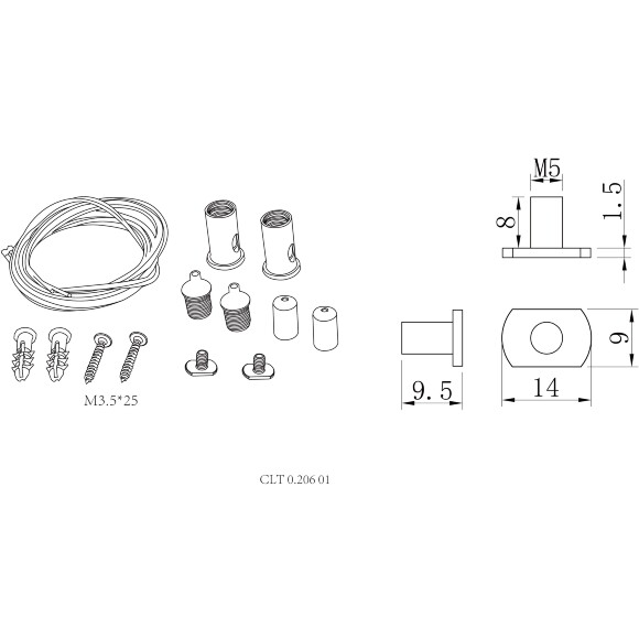 Crystal Lux CLT 0.206 01 1408/121 Комплект из 2 подвесных креплений, 200см, для накладных или двусторонних шинопроводов серии UX5
