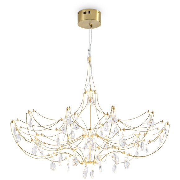 Freya FR6138PL-L30BS Люстра подвесная светодиодная, металл латунь, хрустальные подвески, диаметр 90см, макс. высота 150см, LED 30Вт 3000K 2400Лм CRI80 120° IP20 220В