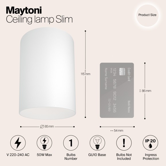 Накладной потолочный светильник Maytoni C014CL-01W Slim под лампу 1xGU10 50W Накладной потолочный светильник Maytoni C014CL-01W Slim под лампу 1xGU10 50W