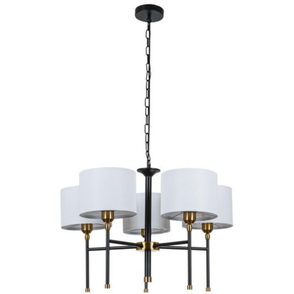 A4090LM-5BK Подвесная люстра с черно-бронзовым основанием и тканевыми белыми плафонами, 5 ламп Е27 Arte Lamp JAMIE