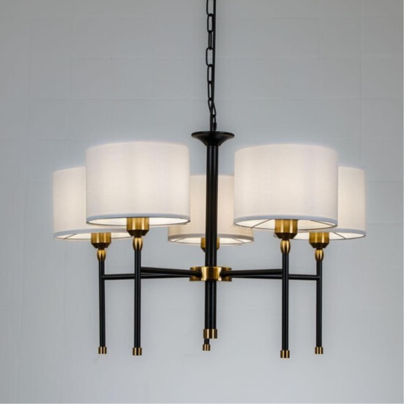 A4090LM-5BK Подвесная люстра с черно-бронзовым основанием и тканевыми белыми плафонами, 5 ламп Е27 Arte Lamp JAMIE