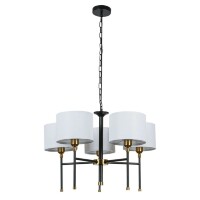 A4090LM-5BK Подвесная люстра с черно-бронзовым основанием и тканевыми белыми плафонами, 5 ламп Е27 Arte Lamp JAMIE