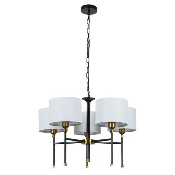 A4090LM-5BK Подвесная люстра с черно-бронзовым основанием и тканевыми белыми плафонами, 5 ламп Е27 Arte Lamp JAMIE