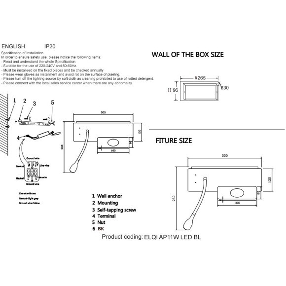 Бра Crystal Lux Ra80 Lm660 3000K ELQI AP11W LED BL 4190/411 Бра Crystal Lux Ra80 Lm660 3000K ELQI AP11W LED BL 4190/411