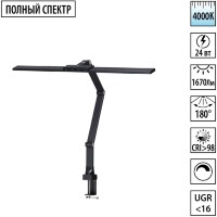 Novotech STUDI 359969 Черная настольная лампа, с сенсорным диммером, повышенный индекс цветопередачи, порт зарядки USB Type A и Type-C, струбцина, датчик освещенности, LED 24Вт 4000K CRI98 1670Лм IP20 220V