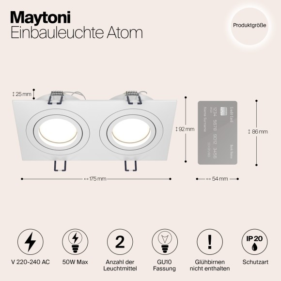Встраиваемый светильник Maytoni DL024-2-02W Atom под лампы 2xGU10 50W