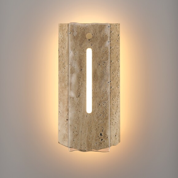 Maytoni Ventana MOD523WL-L15BG3K Светильник настенный светодиодный, основание из натурального камня (травертин), металл латунь, стекло прозрачное LED 15Вт 3000K 750Лм CRI90 120° IP20 220В