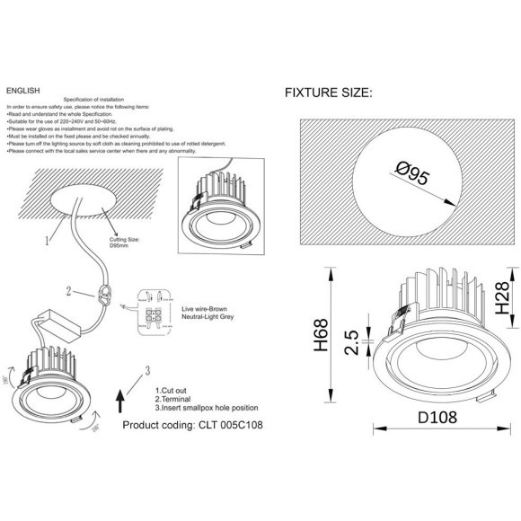 Светильник встраиваемый Crystal Lux CLT 005C108 WH Светильник встраиваемый Crystal Lux CLT 005C108 WH