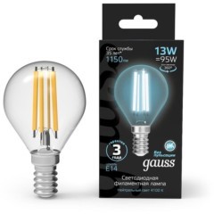 105801213 Лампа Gauss Filament Шар 13W 1150lm 4100К Е14 LED 1/10/50 105801213 Лампа Gauss Filament Шар 13W 1150lm 4100К Е14 LED 1/10/50