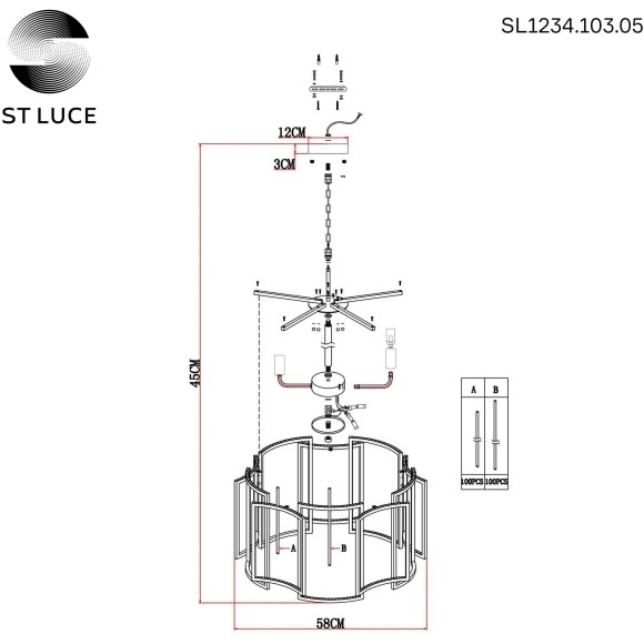 SL1234.103.05 Люстра подвесная ST-Luce Никель/Прозрачный, Никель E14 5*60W COSENZA