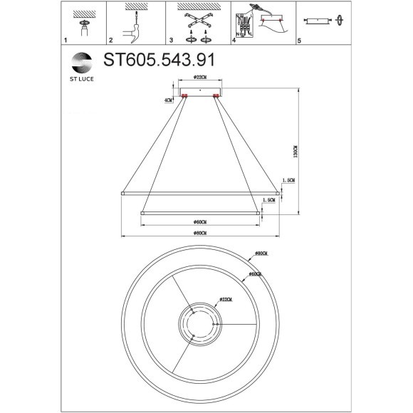 ST605.543.91 Светильник подвесной ST-Luce Белый/Белый LED 1*91W 4000K Подвесные светильники ST605.543.91 Светильник подвесной ST-Luce Белый/Белый LED 1*91W 4000K Подвесные светильники