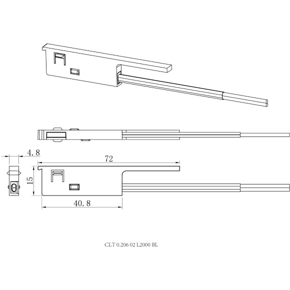 Crystal Lux CLT 0.206 02 L2000 BL 1408/118 Ввод питания от внешнего драйвера (блока питания/трансформатора) для шинопроводов серии UX5, 70x15x5мм
