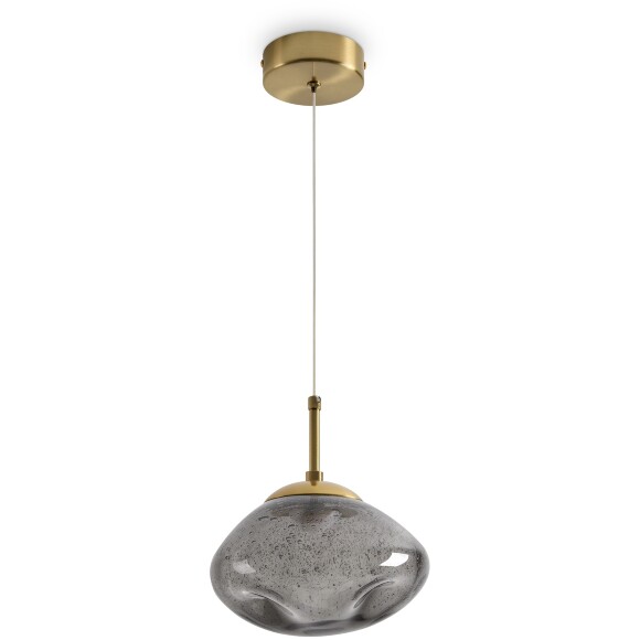 Freya Mote FR5601PL-01GR Светильник светодиодный подвесной, декоративный интерьерный подвес с металлом цвета латунь, плафон 19,5см стекло дымчатое с вкраплениями, CCT перекл. цветовой температуры на драйвере, LED 5Вт 2700;3000;4000К CRI80 360° IP20 220V