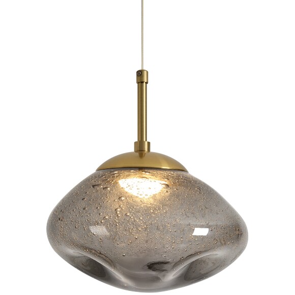 Freya Mote FR5601PL-01GR Светильник светодиодный подвесной, декоративный интерьерный подвес с металлом цвета латунь, плафон 19,5см стекло дымчатое с вкраплениями, CCT перекл. цветовой температуры на драйвере, LED 5Вт 2700;3000;4000К CRI80 360° IP20 220V