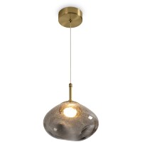 Freya Mote FR5601PL-01GR Светильник светодиодный подвесной, декоративный интерьерный подвес с металлом цвета латунь, плафон 19,5см стекло дымчатое с вкраплениями, CCT перекл. цветовой температуры на драйвере, LED 5Вт 2700;3000;4000К CRI80 360° IP20 220V