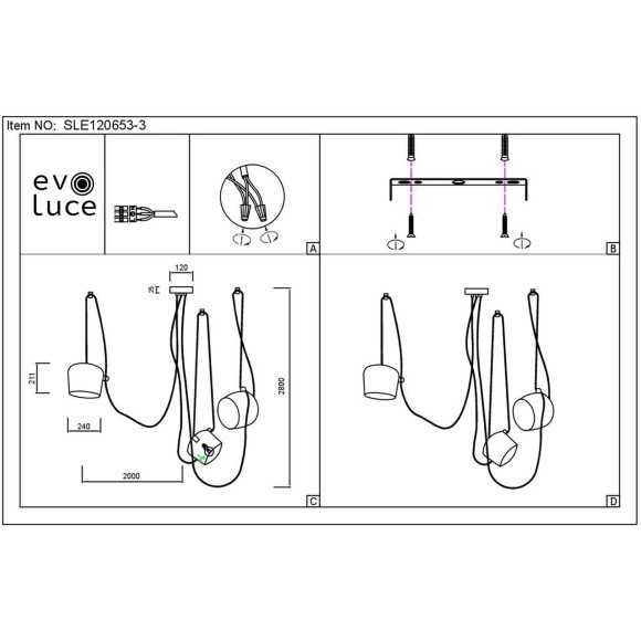 SLE120643-03 Светильник подвесной Черный/Черный E27 3*40W TRIESTE SLE120643-03 Светильник подвесной Черный/Черный E27 3*40W TRIESTE