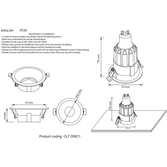 Светильник встраиваемый Crystal Lux CLT 006C1 BL Светильник встраиваемый Crystal Lux CLT 006C1 BL