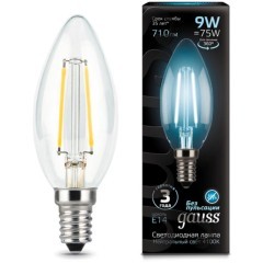103801209 Лампа Gauss LED Filament Свеча E14 9W 710lm 4100К 1/10/50 103801209 Лампа Gauss LED Filament Свеча E14 9W 710lm 4100К 1/10/50