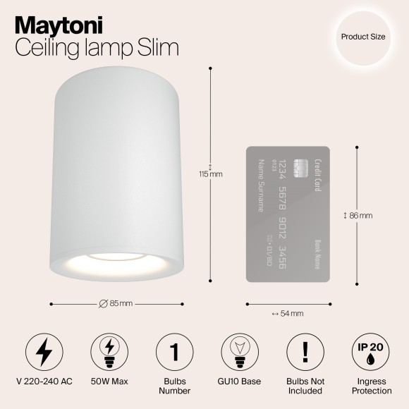 Накладной потолочный светильник Maytoni C012CL-01W Slim под лампу 1xGU10 50W Накладной потолочный светильник Maytoni C012CL-01W Slim под лампу 1xGU10 50W