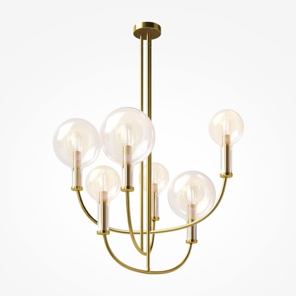 Латунная люстра на штангах с прозрачными плафонами, 6 ламп Е14 Maytoni Status MOD333PL-06BS