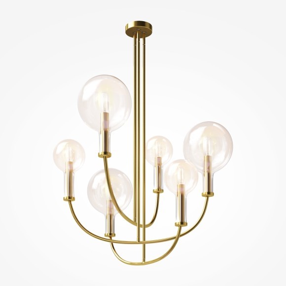 Латунная люстра на штангах с прозрачными плафонами, 6 ламп Е14 Maytoni Status MOD333PL-06BS