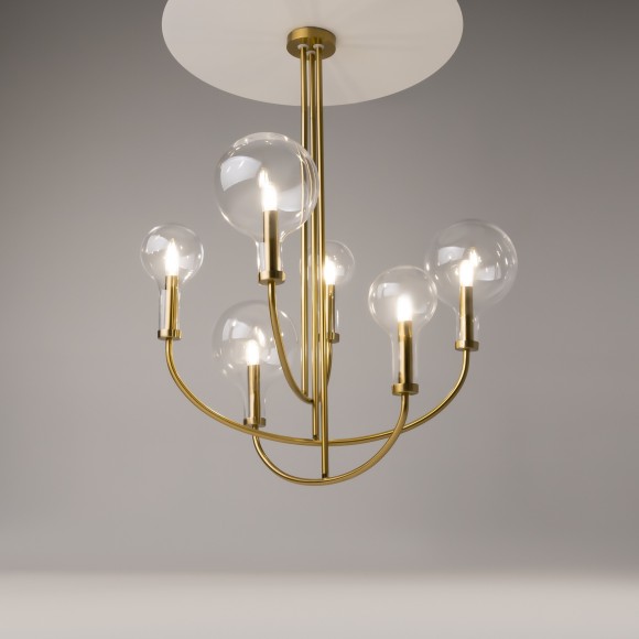 Латунная люстра на штангах с прозрачными плафонами, 6 ламп Е14 Maytoni Status MOD333PL-06BS