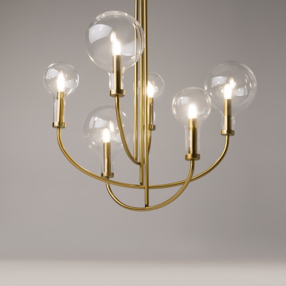 Латунная люстра на штангах с прозрачными плафонами, 6 ламп Е14 Maytoni Status MOD333PL-06BS