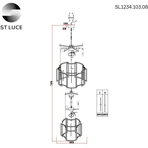SL1234.103.08 ST Luce COSENZA Подвесная люстра, E14,8х60W, никель/прозрачный, никель SL1234.103.08 ST Luce COSENZA Подвесная люстра, E14,8х60W, никель/прозрачный, никель