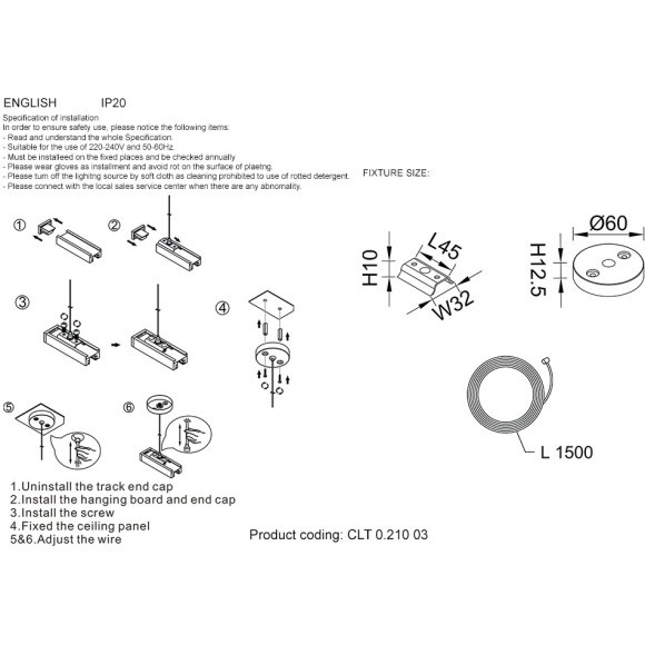 Подвесной комплект для шинопровода Crystal Lux CLT 0.210 03 WH 1408/015 Подвесной комплект для шинопровода Crystal Lux CLT 0.210 03 WH 1408/015