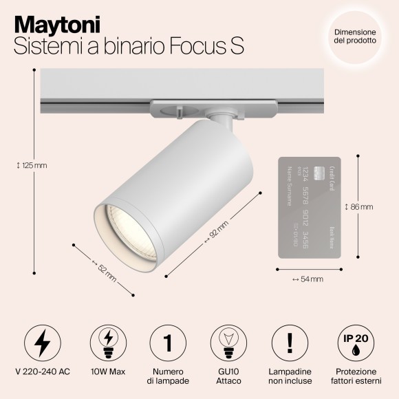 Однофазный двужильный трековый светильник Maytoni Unity TR020-1-GU10-W Focus S под сменную лампу GU10