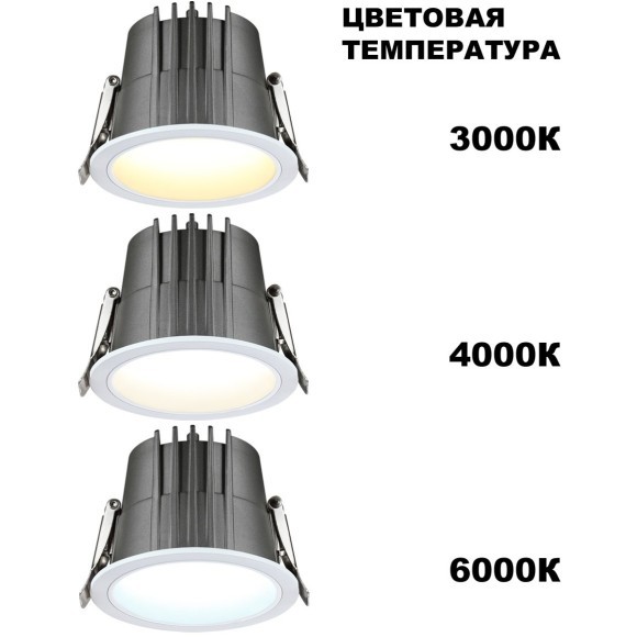 Светильник встраиваемый с переключателем цветовой температуры IP65 LED 15W 3000К\4000К\6000К Novotech LANG 359426