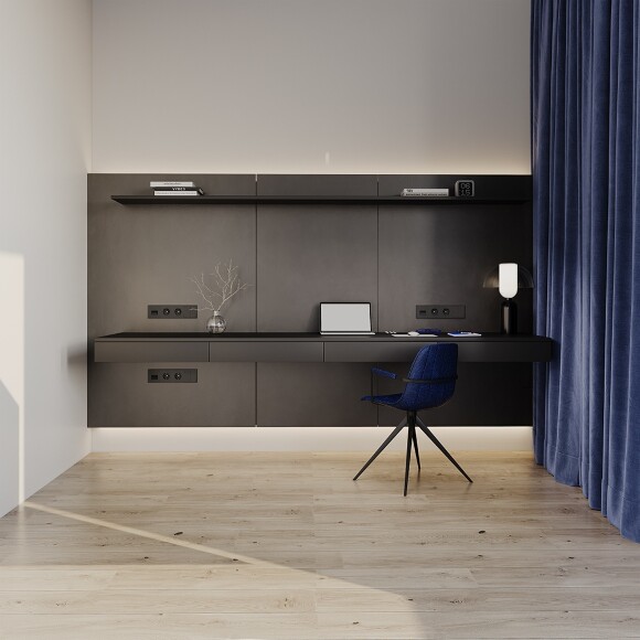 VLS020108 Выключатель встраиваемый двухклавишный черного матового цвета 10А (2200 Ватт) VOLTUM S70 (черный матовый)